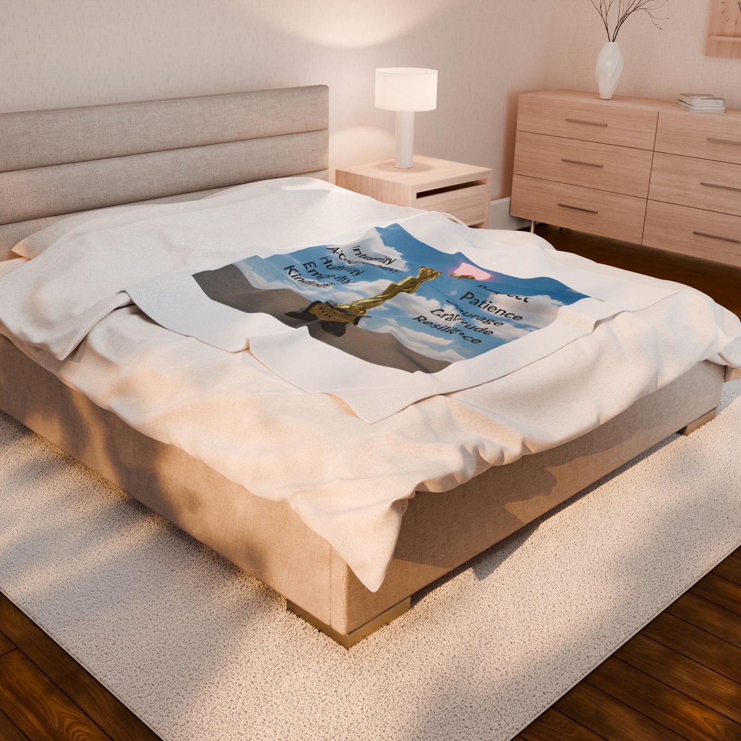Velveteen Plush Blanket — 'Be a Winner' Inspiration Throw with Values Trophy (Integrity, Kindness, Resilience)