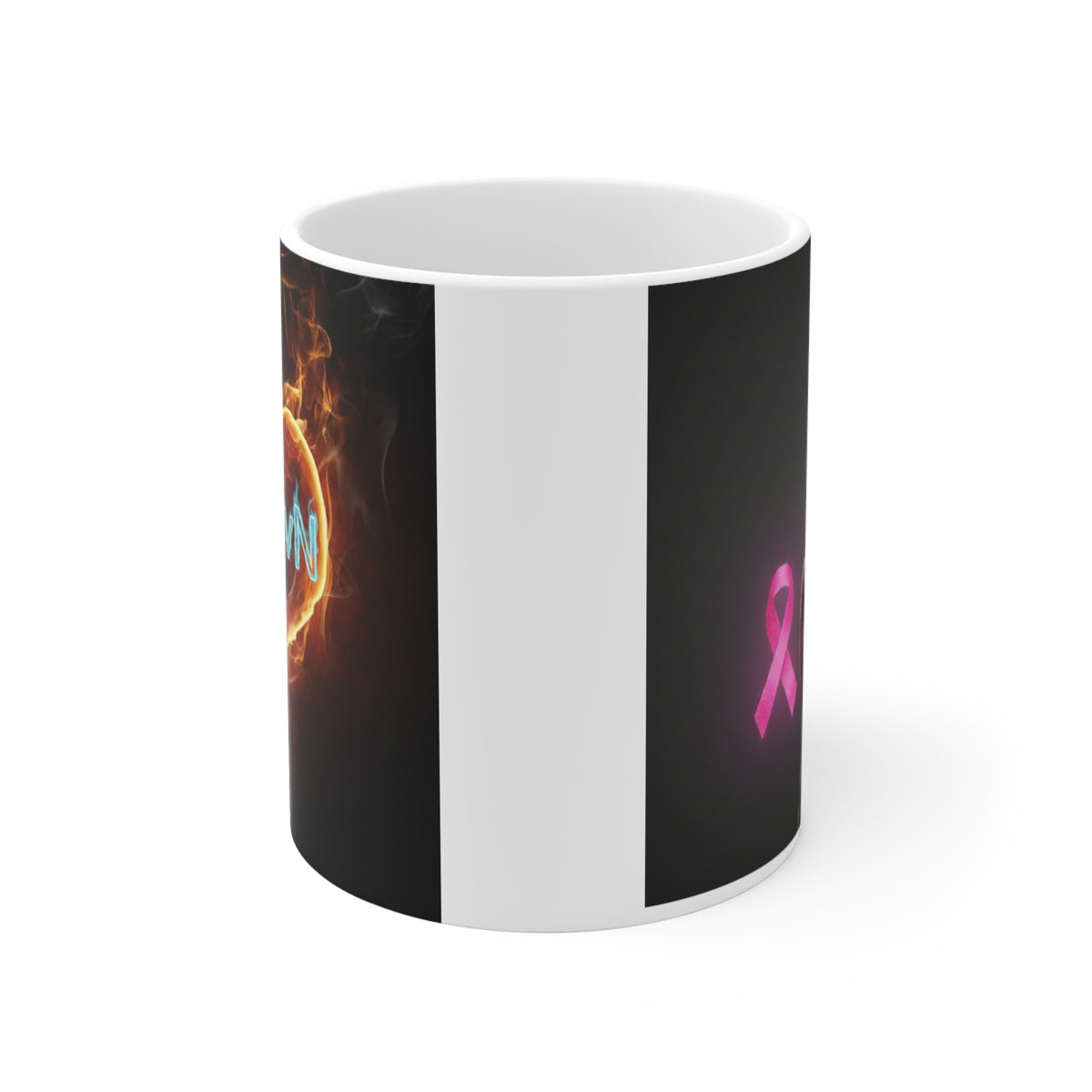Mug — Fuck Cancer Fiery Heart Logo Coffee Mug with Pink Ribbon Accent