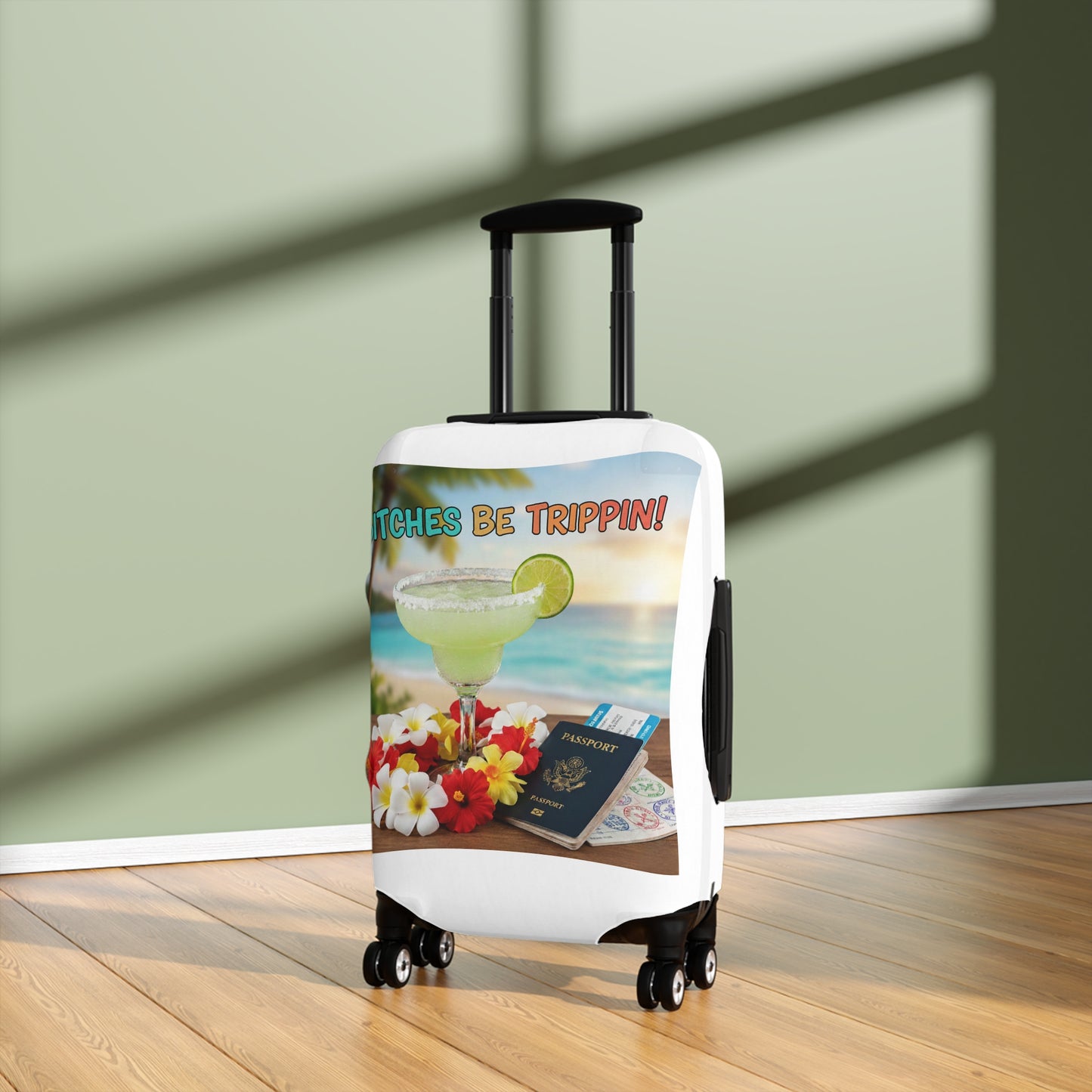 Tropical Margarita Luggage Cover — “Bitches Be Trippin’” Travel Protector