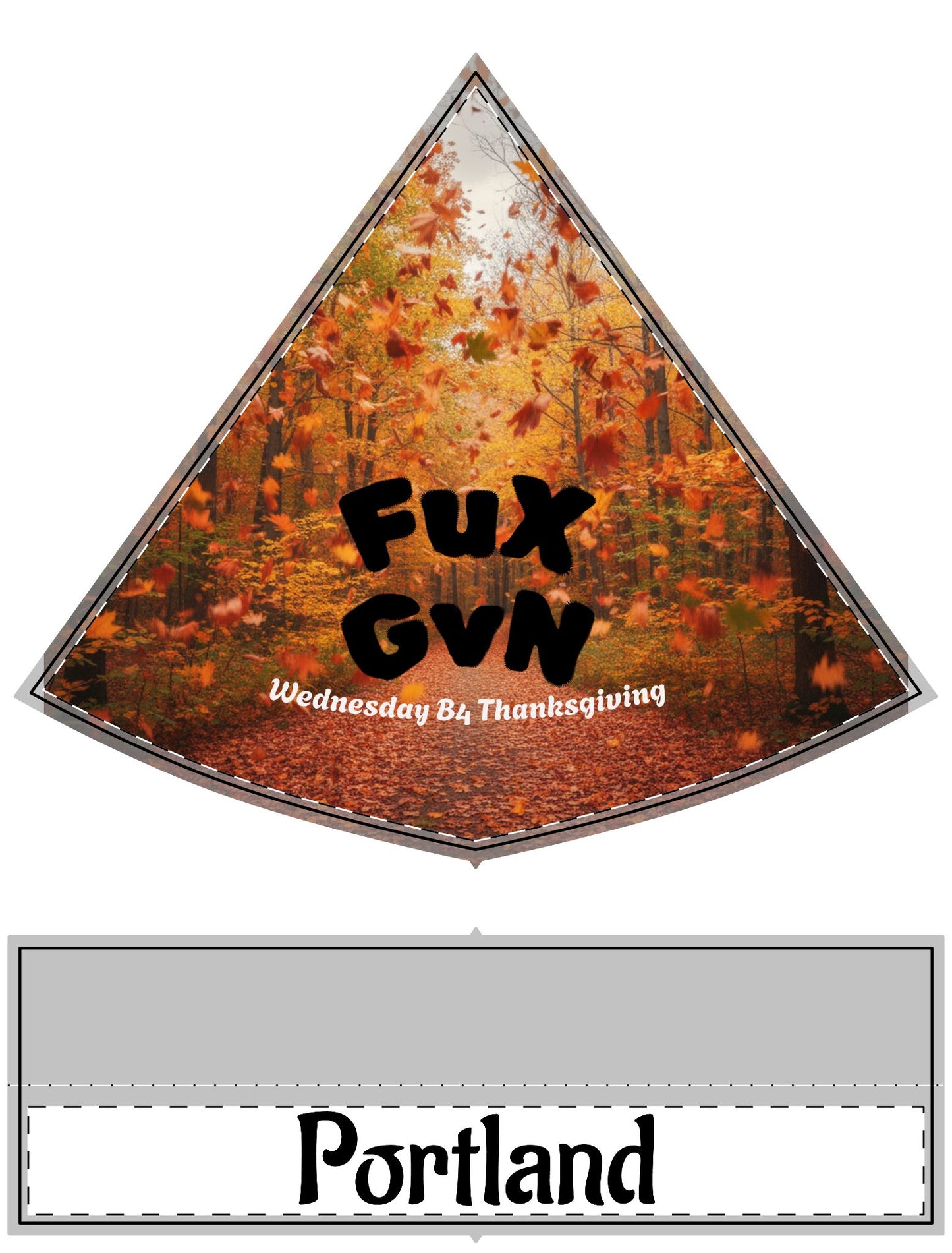 Santa Hat — FuXGvN Portland Fall Leaves Design (Custom Text: "Fux Gvn / Wednesday B4 Thanksgiving")