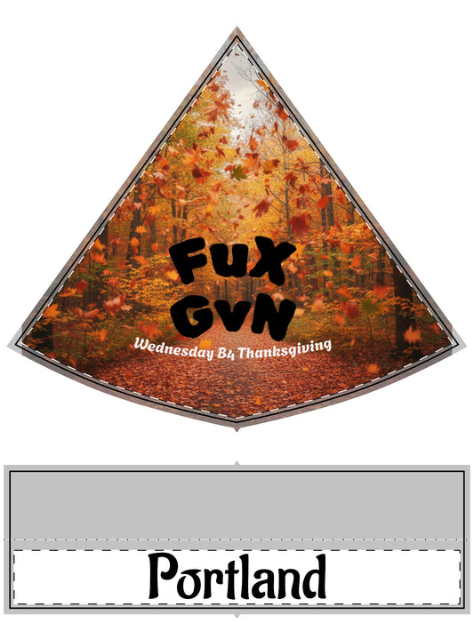 Santa Hat — FuXGvN Portland Fall Leaves Design (Custom Text: "Fux Gvn / Wednesday B4 Thanksgiving")