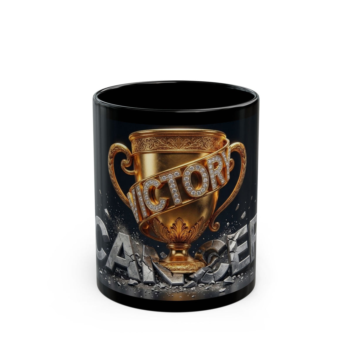 Cancer Survivor Victory Trophy Black Coffee Mug — 11oz/15oz