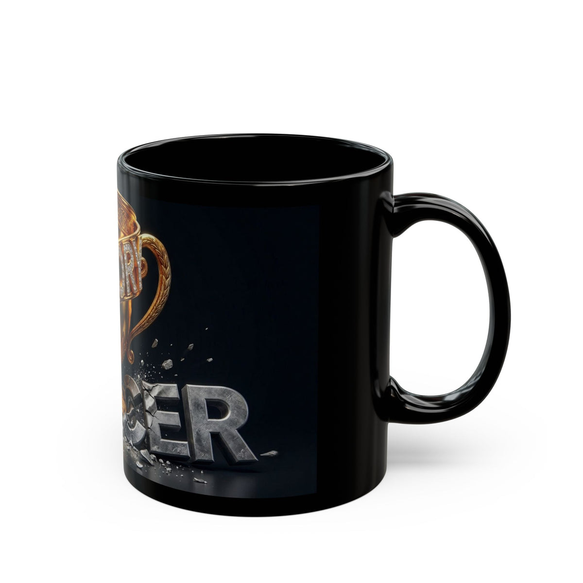 Cancer Survivor Victory Trophy Black Coffee Mug — 11oz/15oz