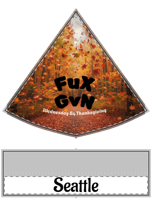 Santa Hat — FuXGvN Seattle Fall Leaves Design (Custom Text: "Fux Gvn / Wednesday B4 Thanksgiving")