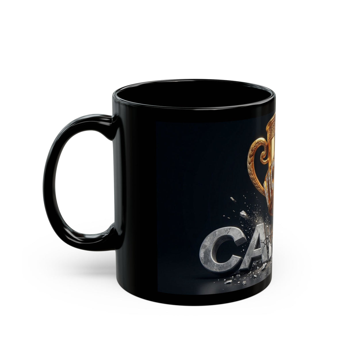 Cancer Survivor Victory Trophy Black Coffee Mug — 11oz/15oz
