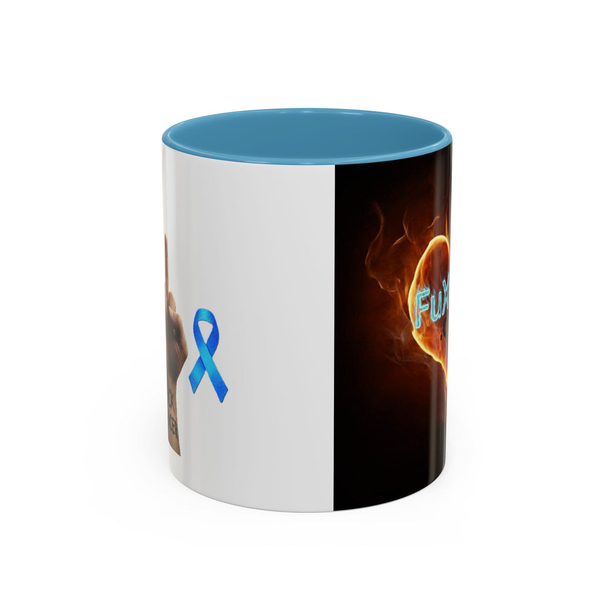 Accent Coffee Mug – F*ck Cancer Fiery Heart Logo "FuXGvN.com"
