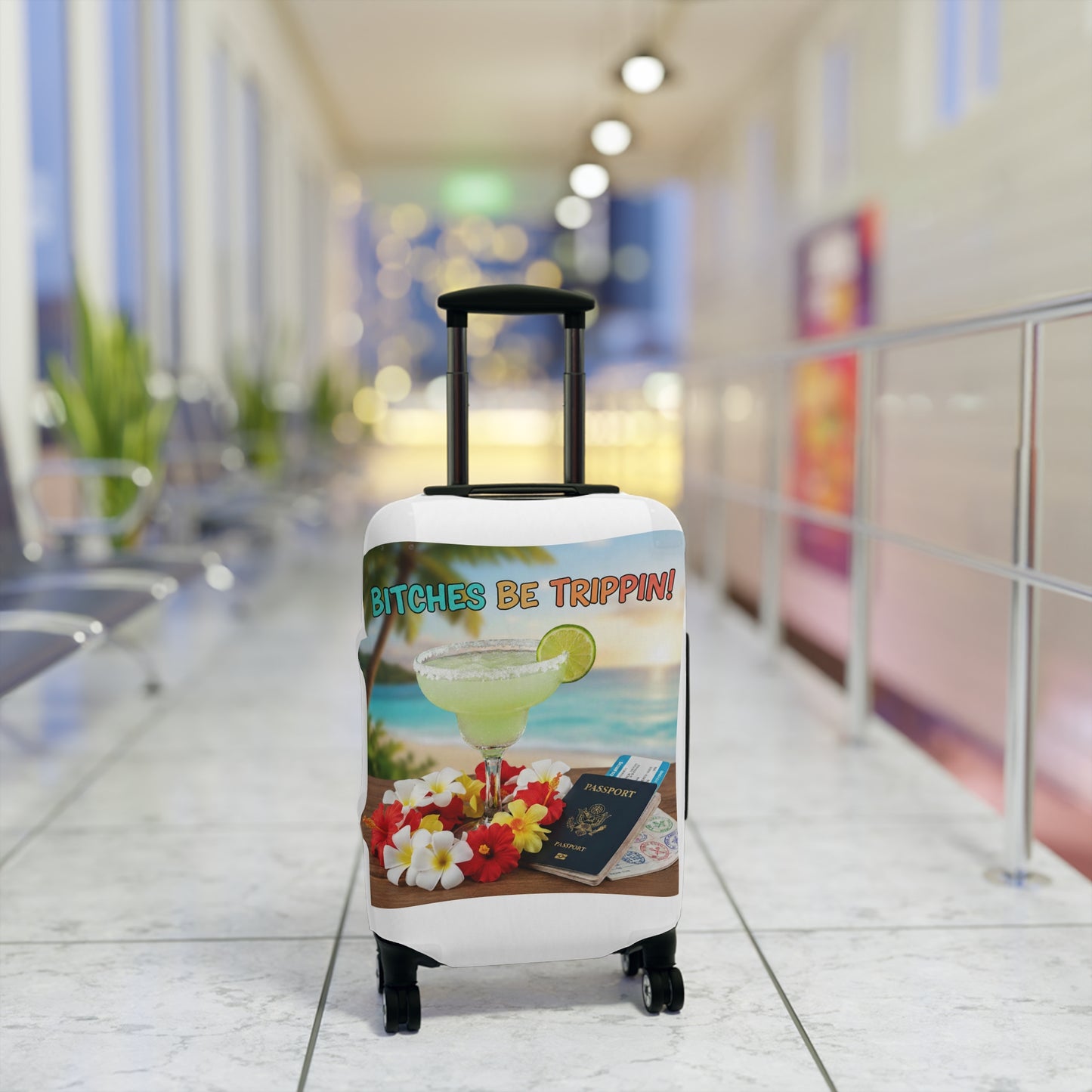 Tropical Margarita Luggage Cover — “Bitches Be Trippin’” Travel Protector