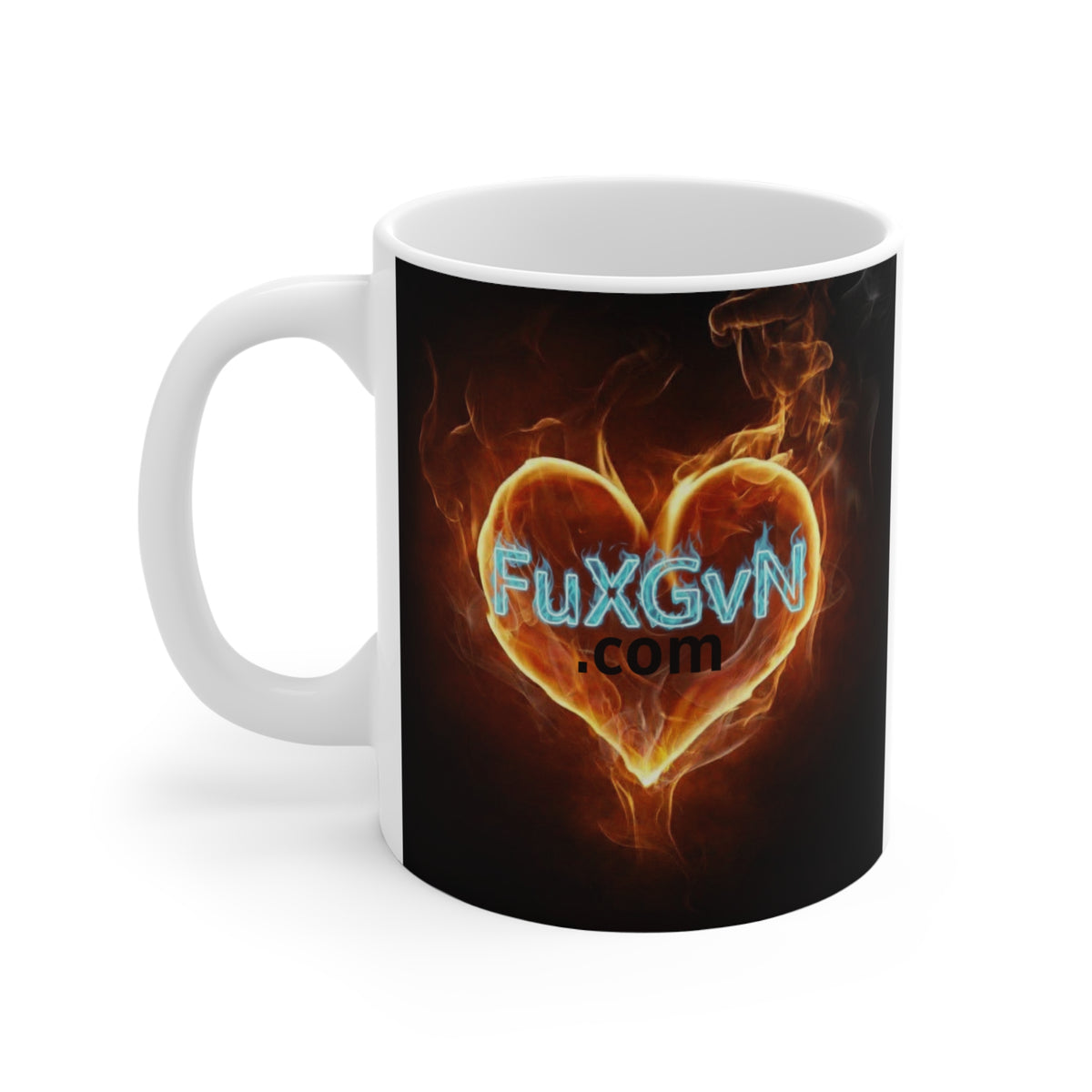 Mug — Fuck Cancer Fiery Heart Logo Coffee Mug with Pink Ribbon Accent